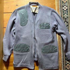 Vintage cowboy jacket. Blue wool with leather patches